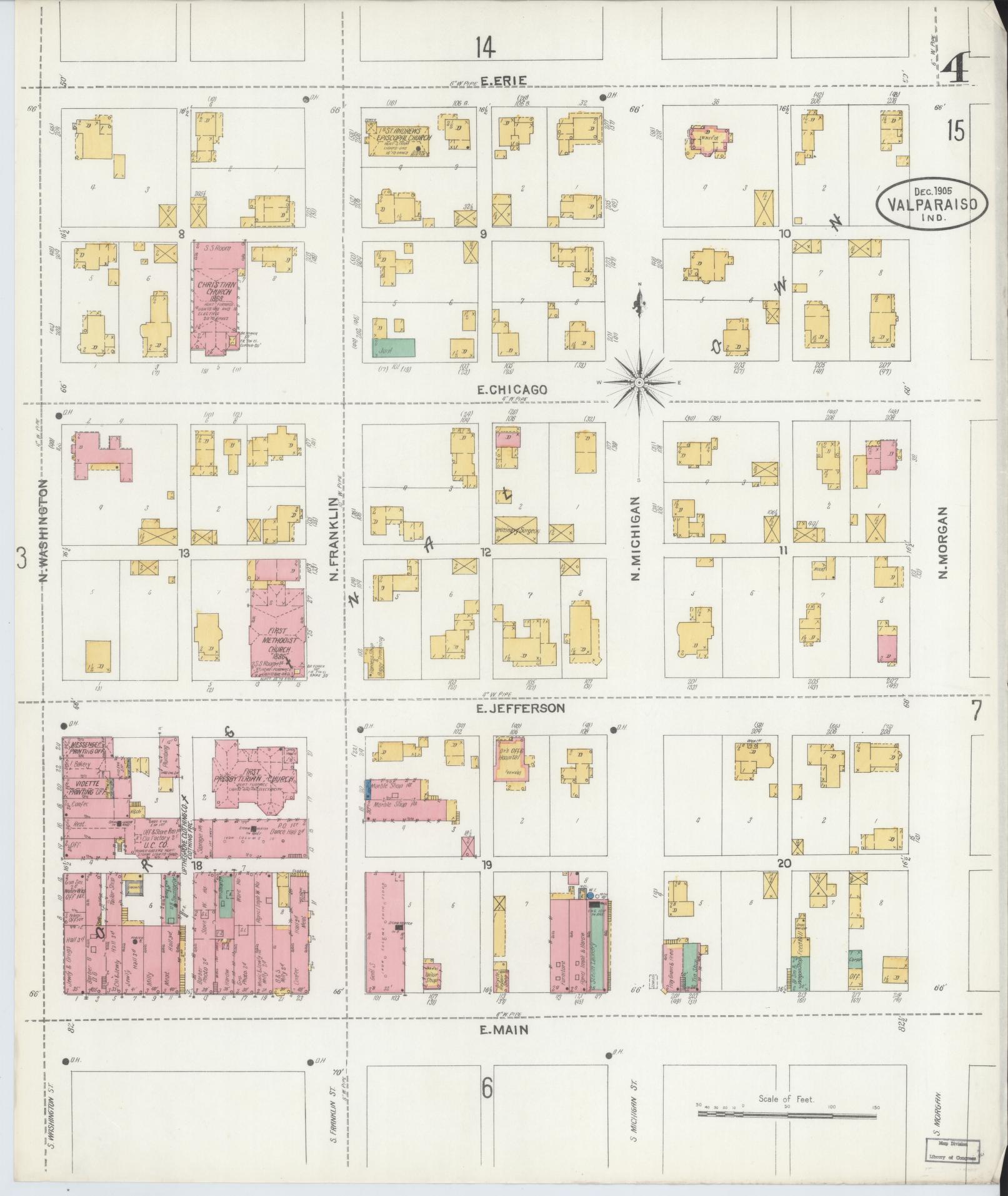 Sanborn Fire Insurance Map from Valparaiso, Porter County, Indiana (1905), Sheet #0004 - Complete Map Set gallery image, historic Sanborn map, vintage wall art, Indiana Indiana