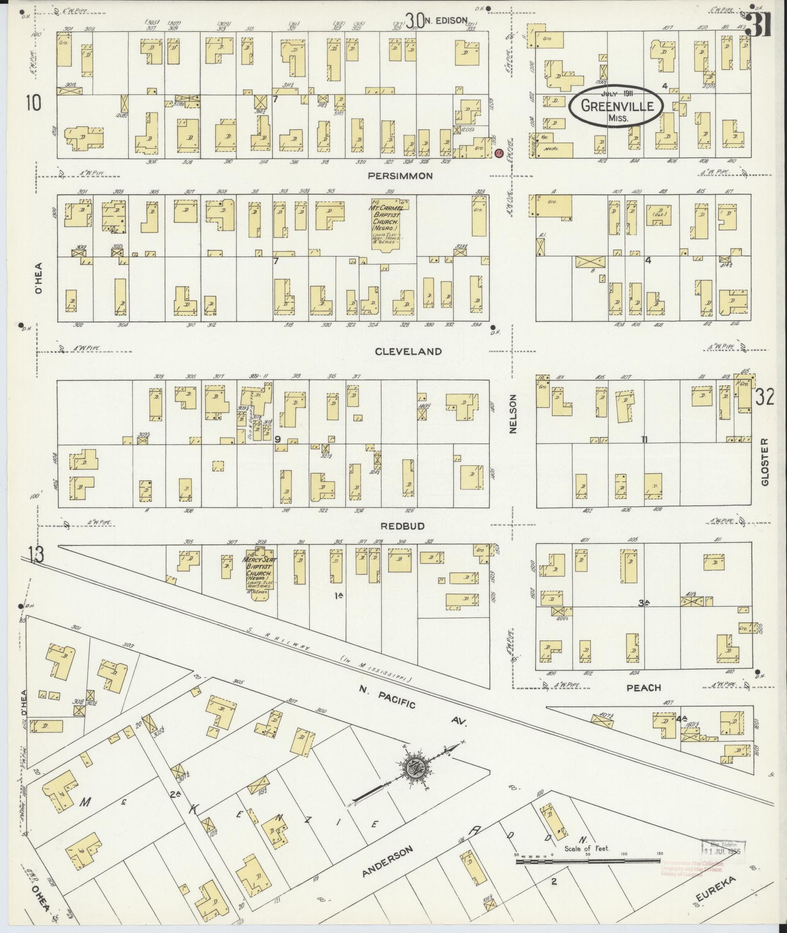 Sanborn Fire Insurance Map from Greenville, Washington County, Mississippi (1911), Sheet #0031 - Complete Map Set gallery image, historic Sanborn map, vintage wall art, Mississippi Mississippi