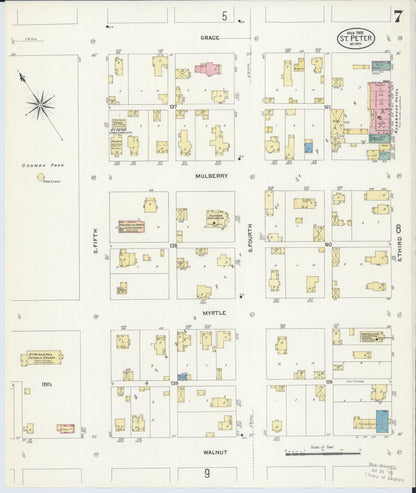 Sanborn Fire Insurance Map from Saint Peter, Nicollet County, Minnesota (1908), Sheet #0007 - Complete Map Set gallery image, historic Sanborn map, vintage wall art, Minnesota Minnesota
