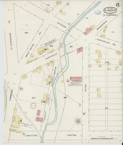 Sanborn Fire Insurance Map from Florence, Lauderdale County, Alabama (1894), Sheet #0008 - Complete Map Set gallery image, historic Sanborn map, vintage wall art, Alabama Alabama