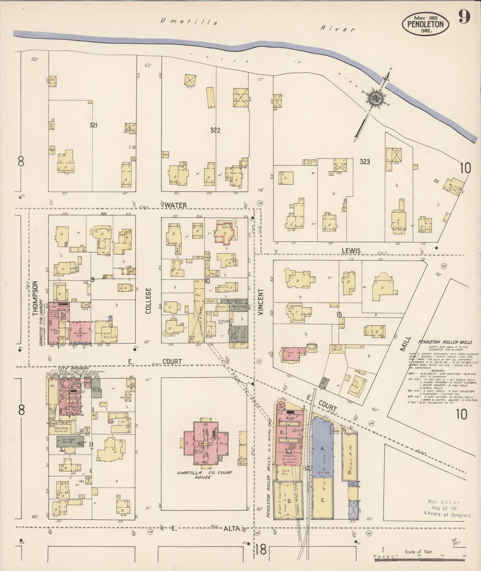 Sanborn Fire Insurance Map from Pendleton, Umatilla County, Oregon (1910), Sheet #0009 - Complete Map Set gallery image, historic Sanborn map, vintage wall art, Oregon Oregon