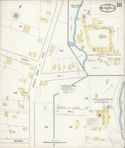Sanborn Fire Insurance Map from Watsonville, Santa Cruz County, California (1892), Sheet #0018 - Complete Map Set gallery image, historic Sanborn map, vintage wall art, California California