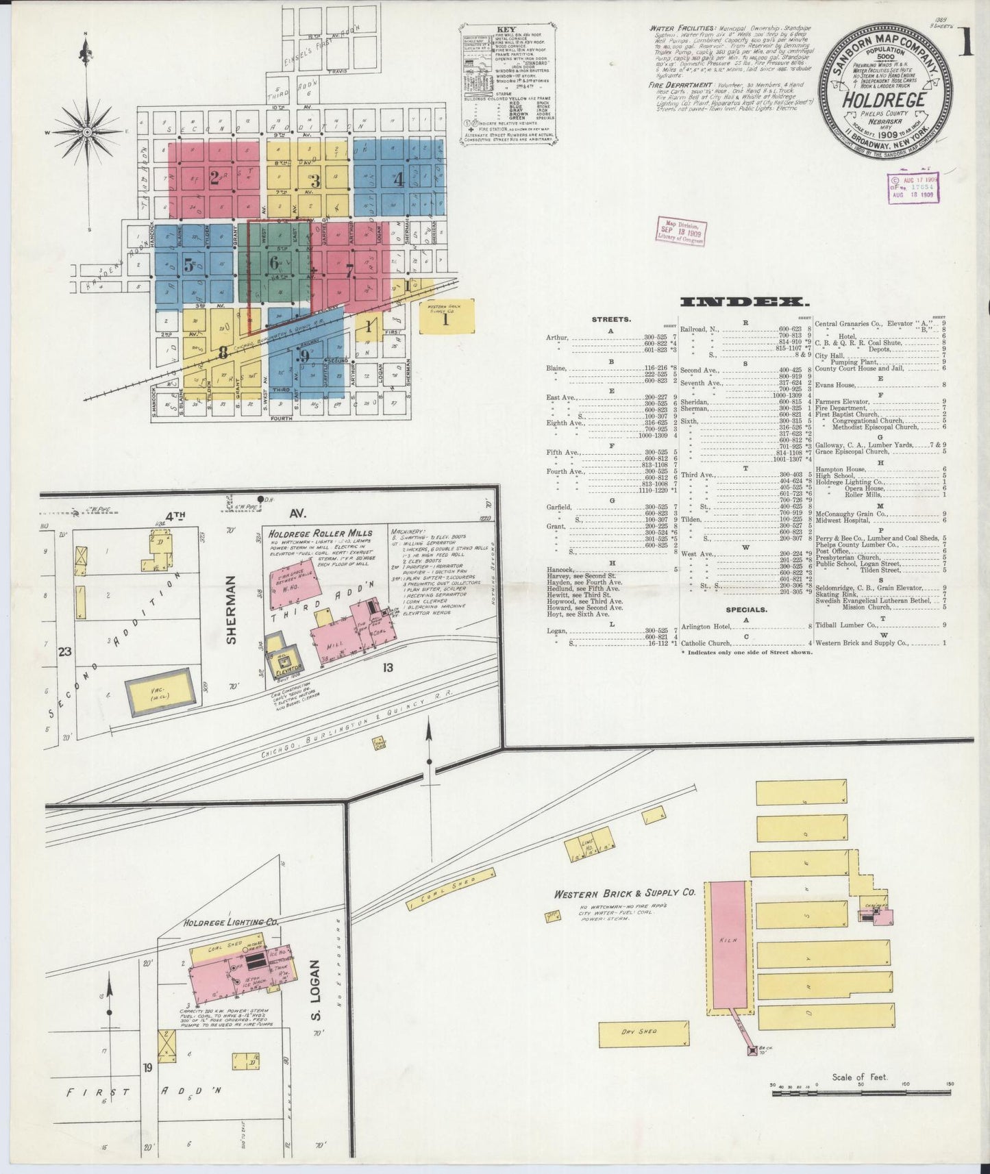 Sanborn Fire Insurance Map from Holdrege, Phelps County, Nebraska (1909), Sheet #0001 - Historic Sanborn Fire Insurance Map Print, vintage old map wall art, antique decor, genealogy gift, Nebraska Nebraska map