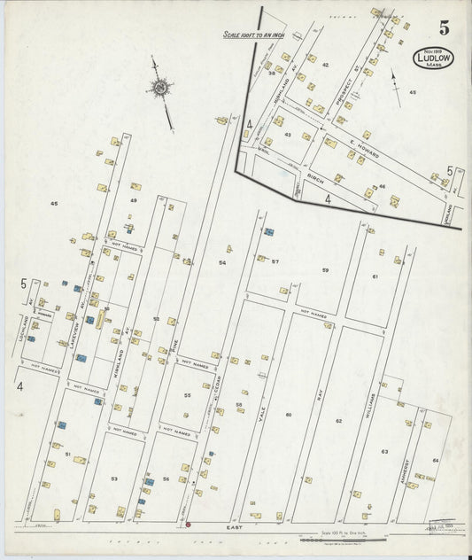 Sanborn Fire Insurance Map from Ludlow, Hampden County, Massachusetts (1919), Sheet #0005 - Historic Sanborn Fire Insurance Map Print, vintage old map wall art, antique decor, genealogy gift, Massachusetts Massachusetts map