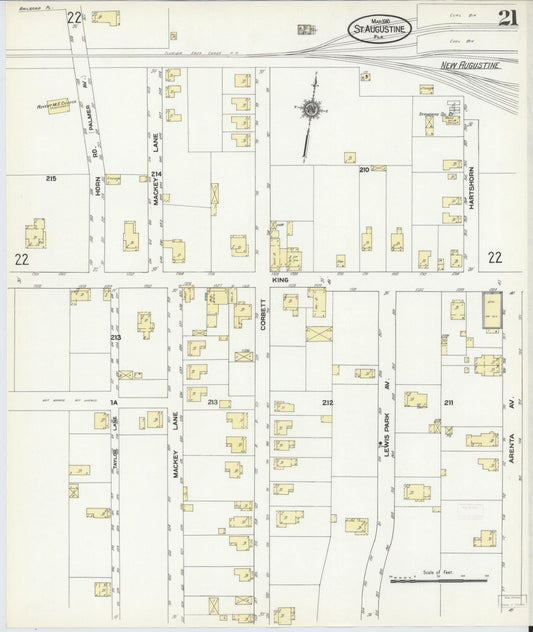 Sanborn Fire Insurance Map from Saint Augustine, Saint John's County, Florida (1910), Sheet #0021 - Historic Sanborn Fire Insurance Map Print, vintage old map wall art, antique decor, genealogy gift, Florida Florida map