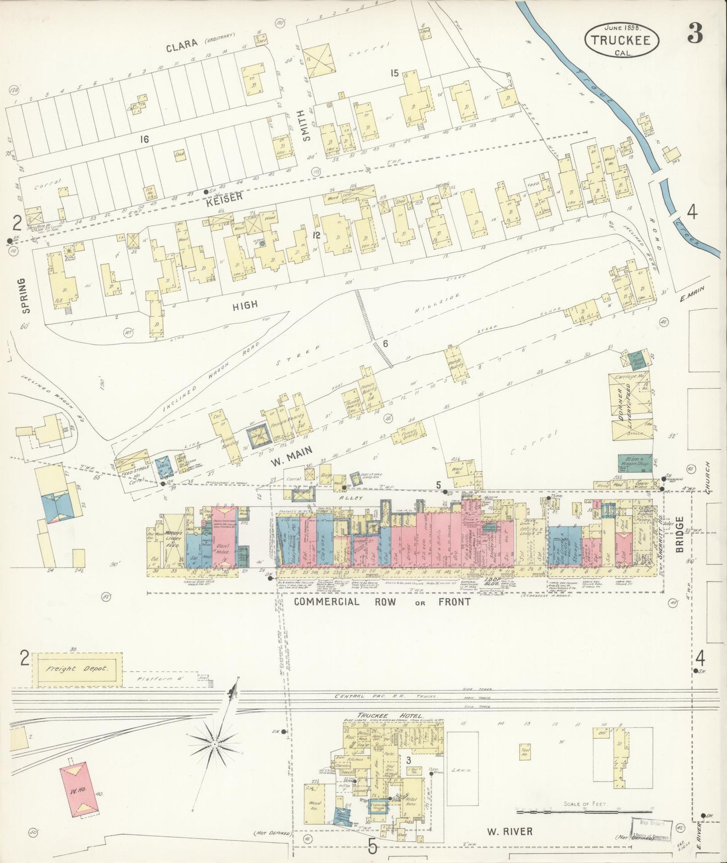 Sanborn Fire Insurance Map from Truckee, Nevada County, California (1898), Sheet #0003 - Complete Map Set gallery image, historic Sanborn map, vintage wall art, California California