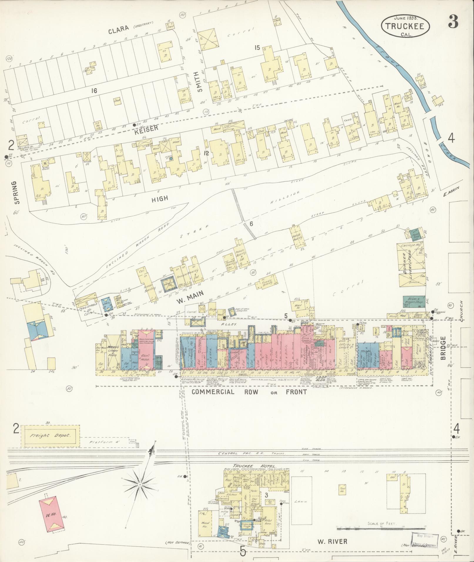 Sanborn Fire Insurance Map from Truckee, Nevada County, California (1898), Sheet #0003 - Complete Map Set gallery image, historic Sanborn map, vintage wall art, California California