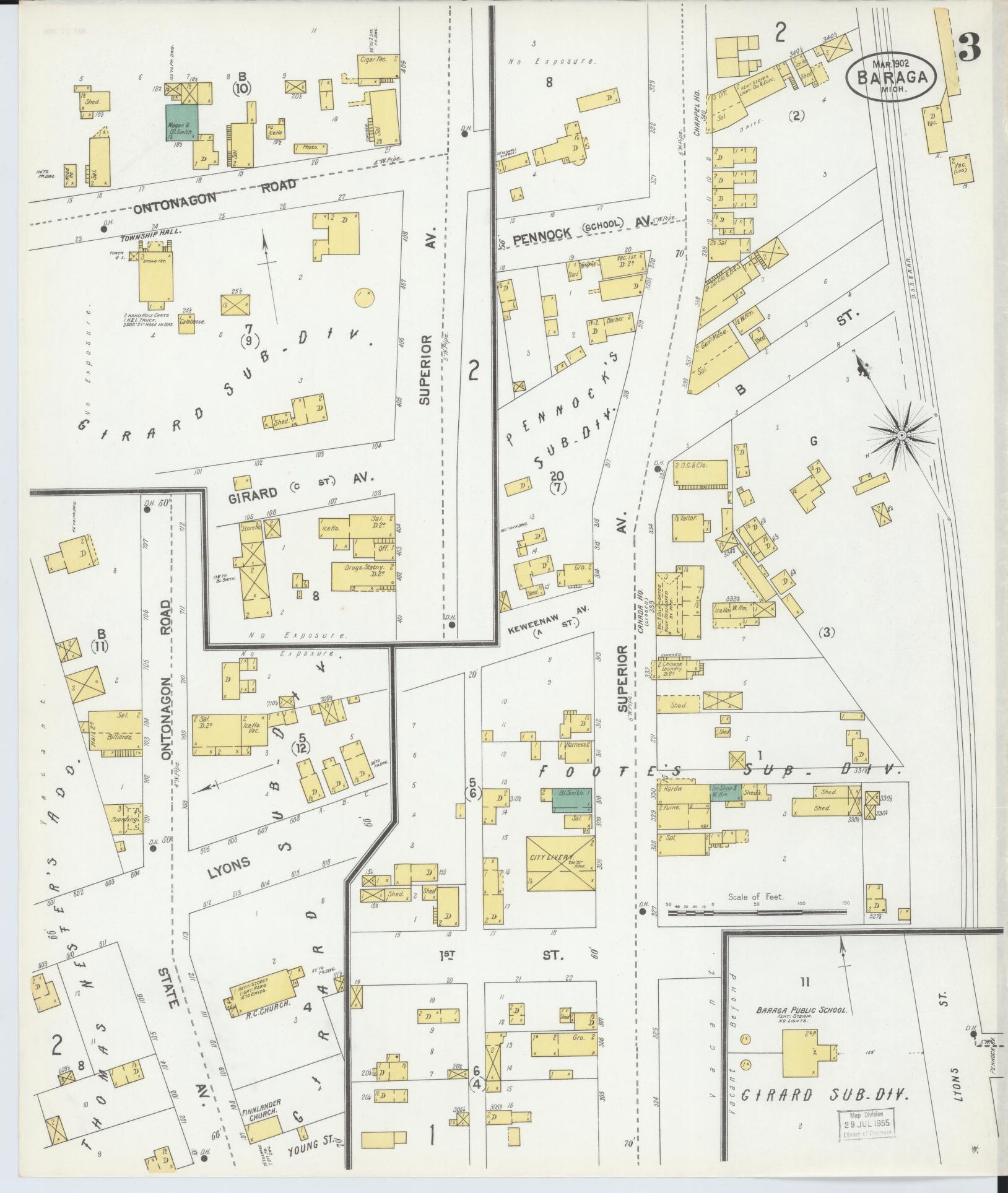 Sanborn Fire Insurance Map from Baraga, Baraga County, Michigan (1902), Sheet #0003 - Complete Map Set gallery image, historic Sanborn map, vintage wall art, Michigan Michigan