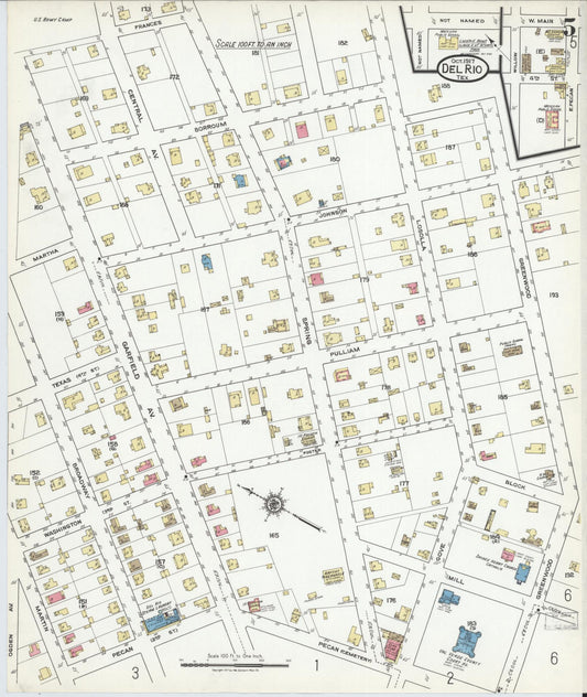 Sanborn Fire Insurance Map from Del Rio, Val Verde County, Texas (1917), Sheet #0005 - Historic Sanborn Fire Insurance Map Print, vintage old map wall art, antique decor, genealogy gift, Texas Texas map
