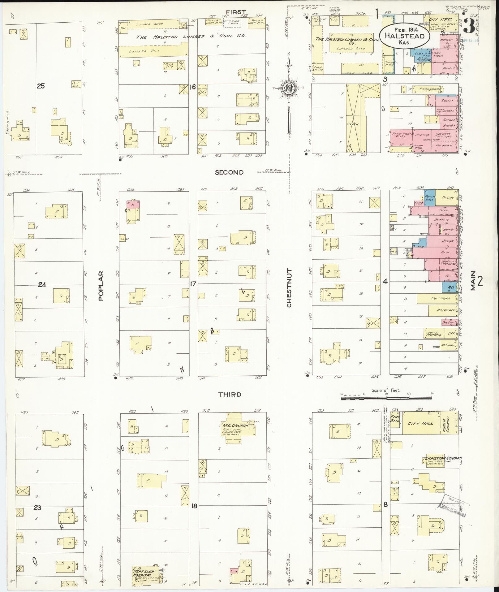 Sanborn Fire Insurance Map from Halstead, Harvey County, Kansas (1914), Sheet #0003 - Historic Sanborn Fire Insurance Map Print, vintage old map wall art, antique decor, genealogy gift, Kansas Kansas map