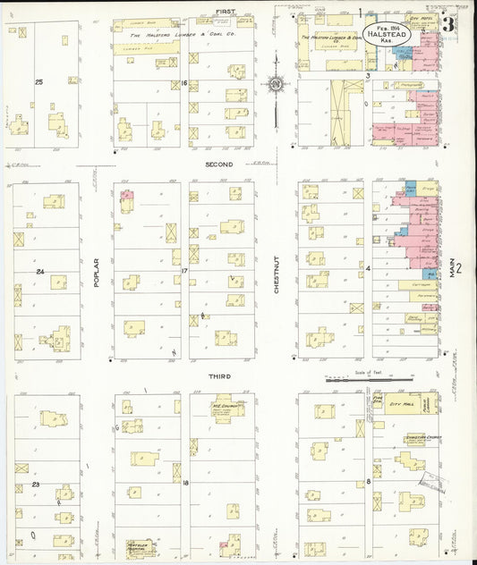 Sanborn Fire Insurance Map from Halstead, Harvey County, Kansas (1914), Sheet #0003 - Historic Sanborn Fire Insurance Map Print, vintage old map wall art, antique decor, genealogy gift, Kansas Kansas map