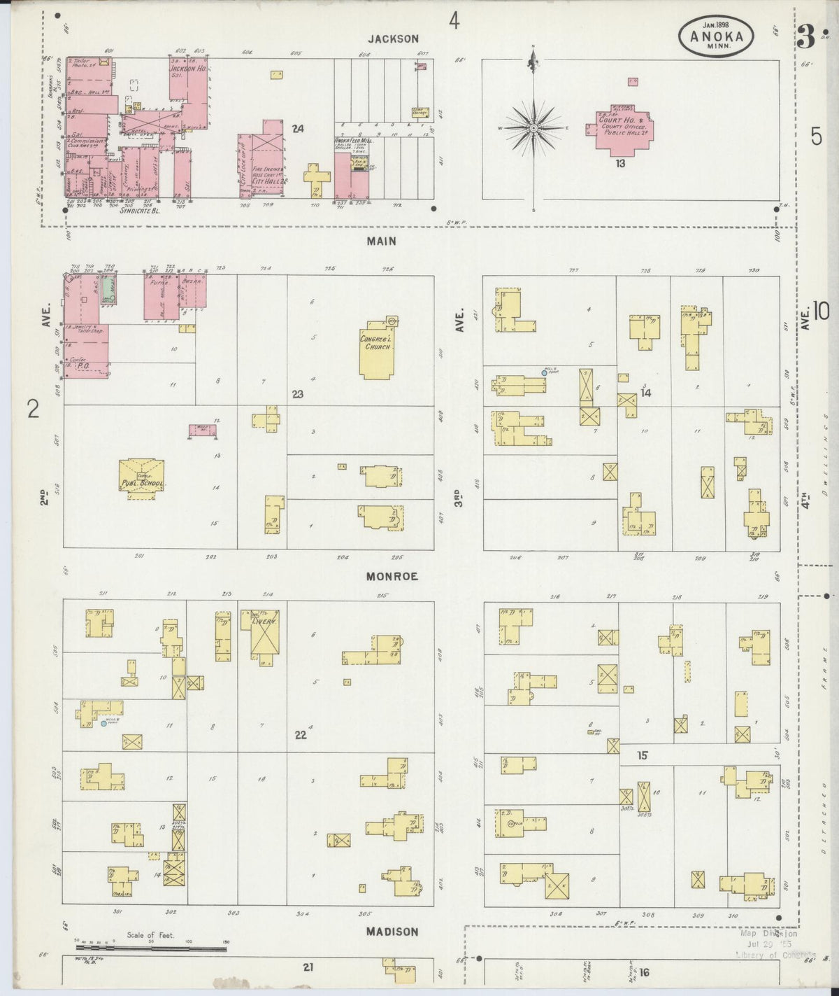 Sanborn Fire Insurance Map from Anoka, Anoka County, Minnesota (1898), Sheet #0003 - Historic Sanborn Fire Insurance Map Print, vintage old map wall art, antique decor, genealogy gift, Minnesota Minnesota map