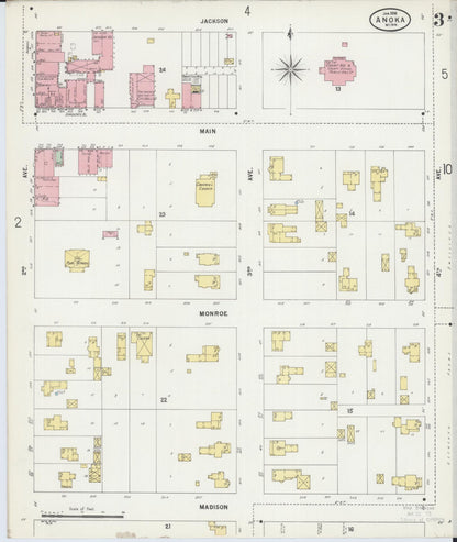 Sanborn Fire Insurance Map from Anoka, Anoka County, Minnesota (1898), Sheet #0003 - Historic Sanborn Fire Insurance Map Print, vintage old map wall art, antique decor, genealogy gift, Minnesota Minnesota map