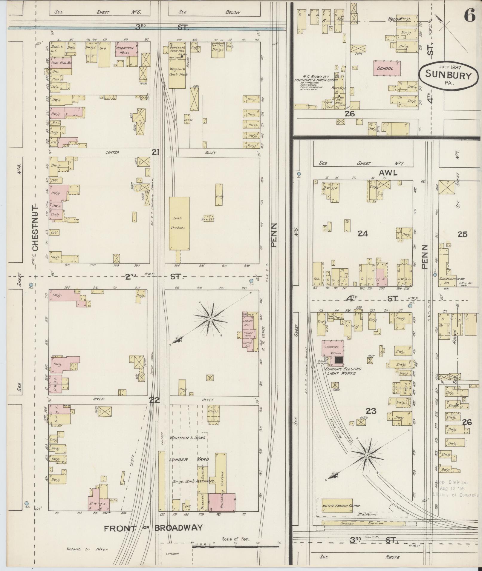 Sanborn Fire Insurance Map from Sunbury, Northumberland County, Pennsylvania (1887), Sheet #0006 - Complete Map Set gallery image, historic Sanborn map, vintage wall art, Pennsylvania Pennsylvania