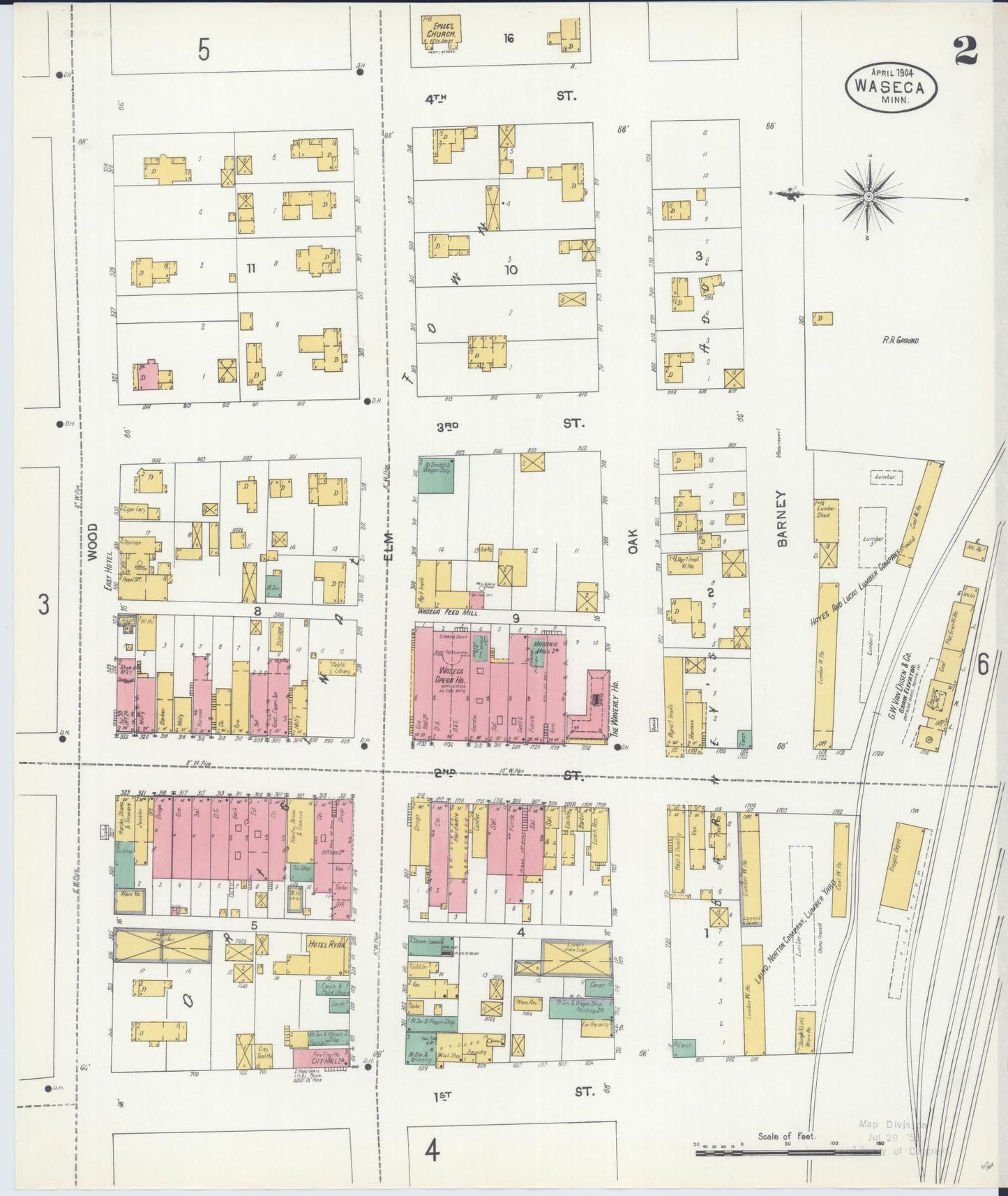 Sanborn Fire Insurance Map from Waseca, Waseca County, Minnesota (1904), Sheet #0002 - Historic Sanborn Fire Insurance Map Print, vintage old map wall art, antique decor, genealogy gift, Minnesota Minnesota map