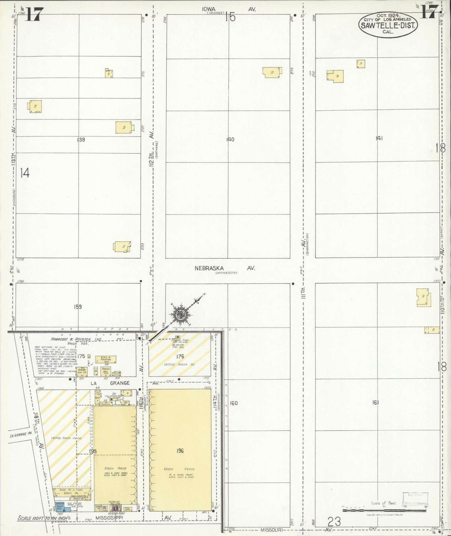 Sanborn Fire Insurance Map from Sawtelle, Los Angeles County, California (1924), Sheet #0017 - Complete Map Set gallery image, historic Sanborn map, vintage wall art, California California