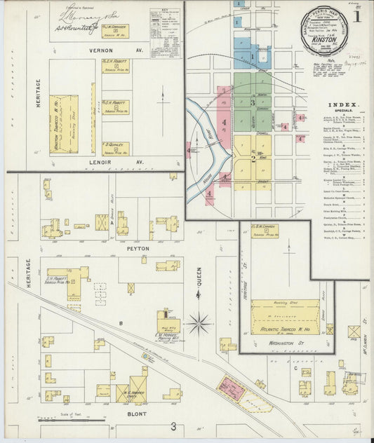 Sanborn Fire Insurance Map from Kinston, Lenoir County, North Carolina (1896), Sheet #0001 - Historic Sanborn Fire Insurance Map Print, vintage old map wall art, antique decor, genealogy gift, North Carolina North Carolina map