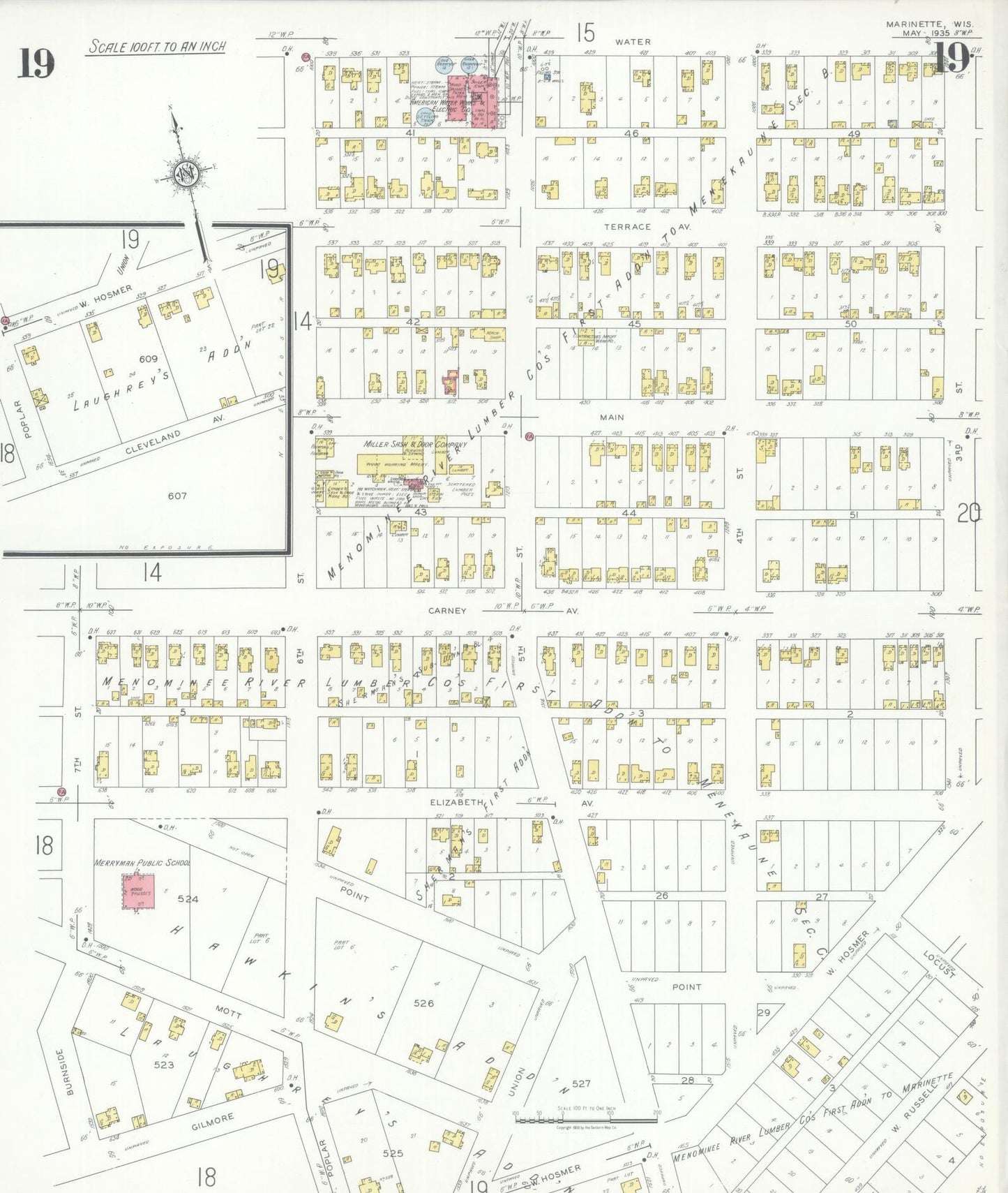 Sanborn Fire Insurance Map from Marinette, Marinette County, Wisconsin (1935), Sheet #0019 - Complete Map Set gallery image, historic Sanborn map, vintage wall art, Wisconsin Wisconsin