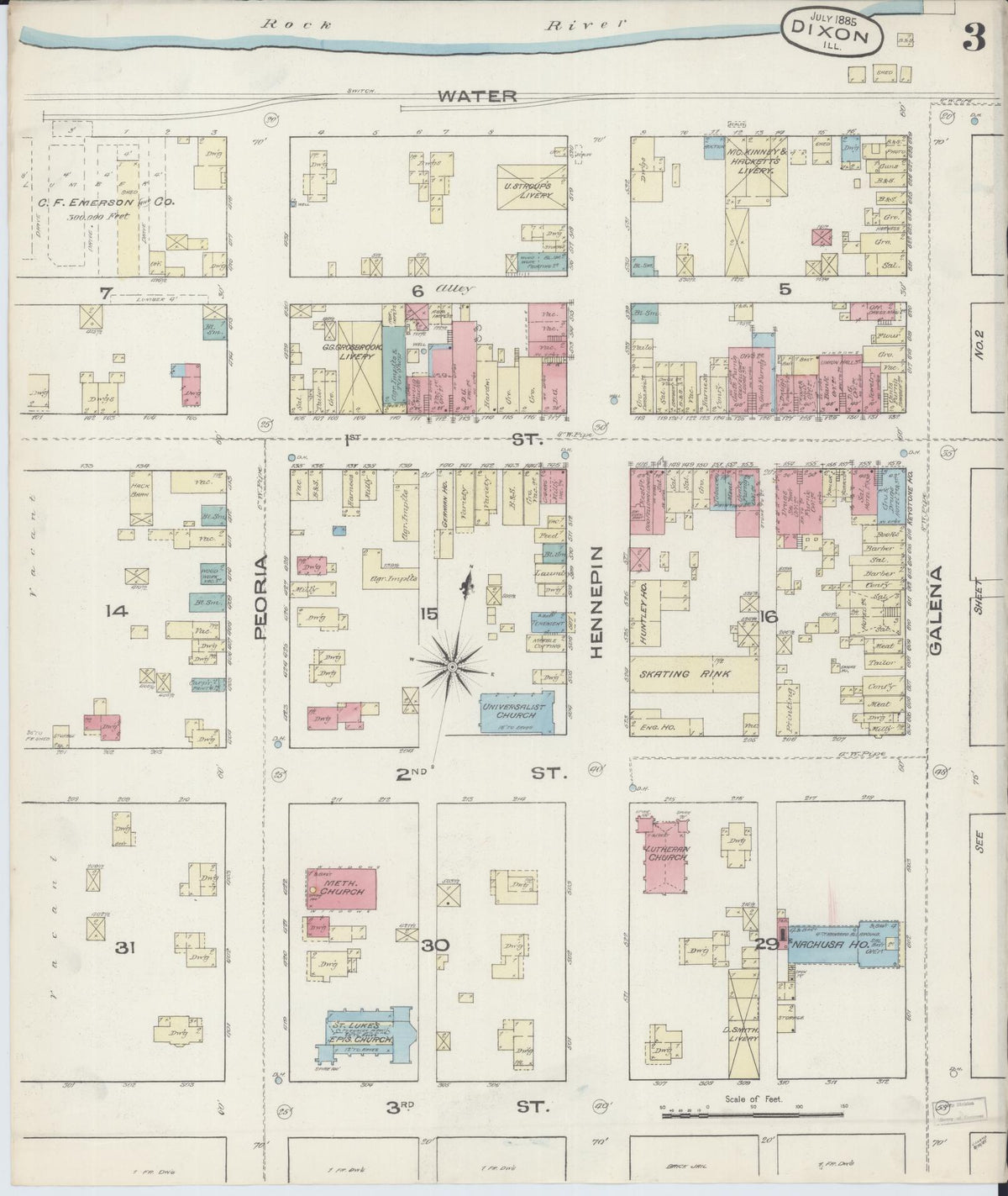 Sanborn Fire Insurance Map from Dixon, Lee County, Illinois (1885), Sheet #0003 - Historic Sanborn Fire Insurance Map Print, vintage old map wall art, antique decor, genealogy gift, Illinois Illinois map