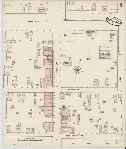 Sanborn Fire Insurance Map from Pensacola, Escambia County, Florida (1884), Sheet #0003 - Complete Map Set gallery image, historic Sanborn map, vintage wall art, Florida Florida