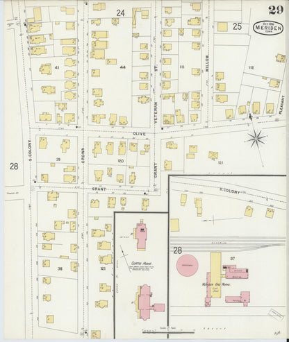 Sanborn Fire Insurance Map from Meriden, New Haven County, Connecticut (1896), Sheet #0029 - Complete Map Set gallery image, historic Sanborn map, vintage wall art, Connecticut Connecticut
