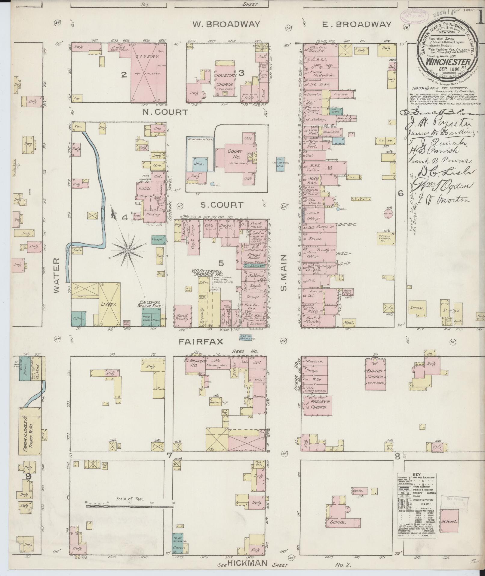 Sanborn Fire Insurance Map from Winchester, Clark County, Kentucky (1886), Sheet #0001 - Complete Map Set gallery image, historic Sanborn map, vintage wall art, Kentucky Kentucky
