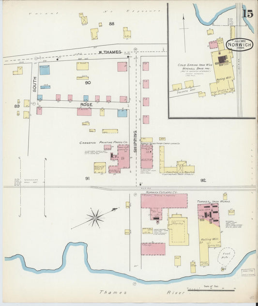 Sanborn Fire Insurance Map from Norwich, New London County, Connecticut (1892), Sheet #0015 - Historic Sanborn Fire Insurance Map Print, vintage old map wall art, antique decor, genealogy gift, Connecticut Connecticut map