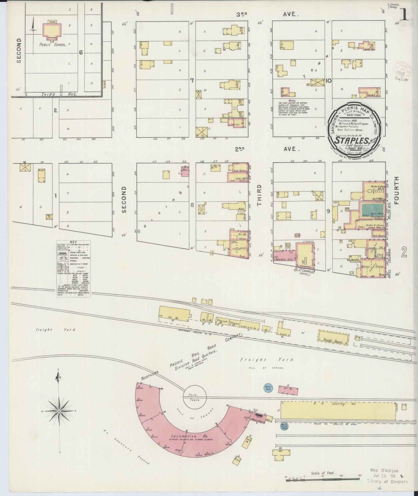 Sanborn Fire Insurance Map from Staples, Todd County, Minnesota (1894), Sheet #0001 - Historic Sanborn Fire Insurance Map Print, vintage old map wall art, antique decor, genealogy gift, Minnesota Minnesota map