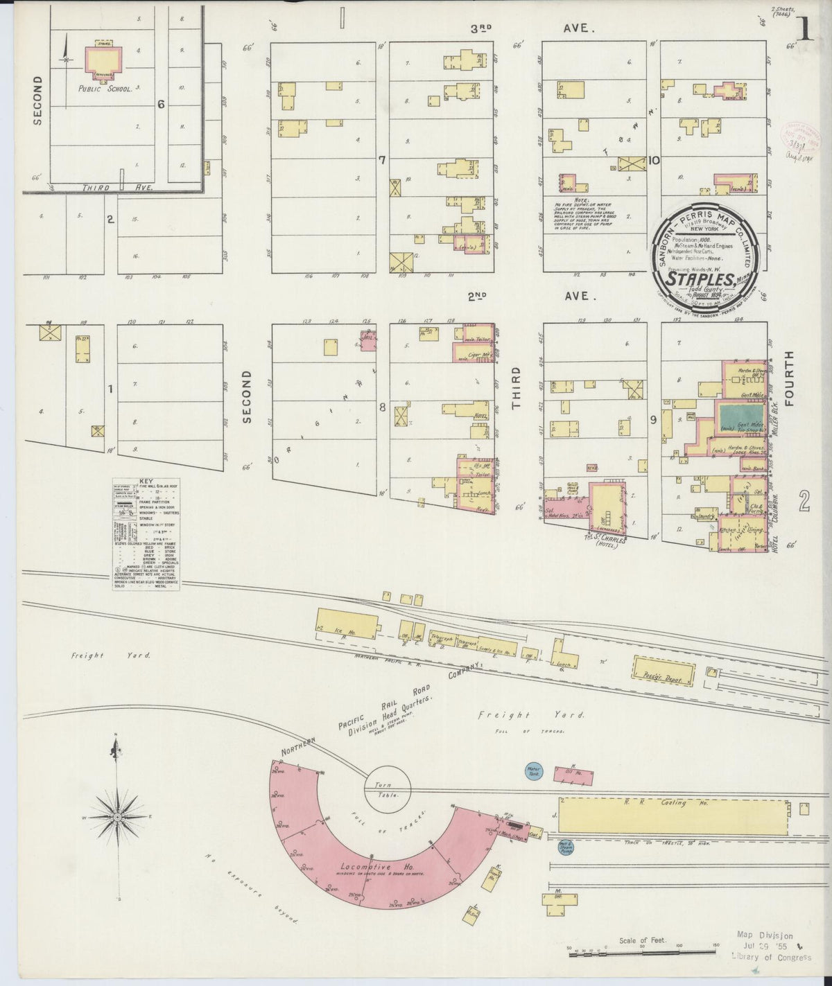 Sanborn Fire Insurance Map from Staples, Todd County, Minnesota (1894), Sheet #0001 - Historic Sanborn Fire Insurance Map Print, vintage old map wall art, antique decor, genealogy gift, Minnesota Minnesota map