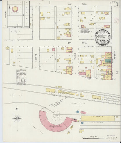Sanborn Fire Insurance Map from Staples, Todd County, Minnesota (1894), Sheet #0001 - Historic Sanborn Fire Insurance Map Print, vintage old map wall art, antique decor, genealogy gift, Minnesota Minnesota map
