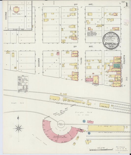 Sanborn Fire Insurance Map from Staples, Todd County, Minnesota (1894), Sheet #0001 - Historic Sanborn Fire Insurance Map Print, vintage old map wall art, antique decor, genealogy gift, Minnesota Minnesota map
