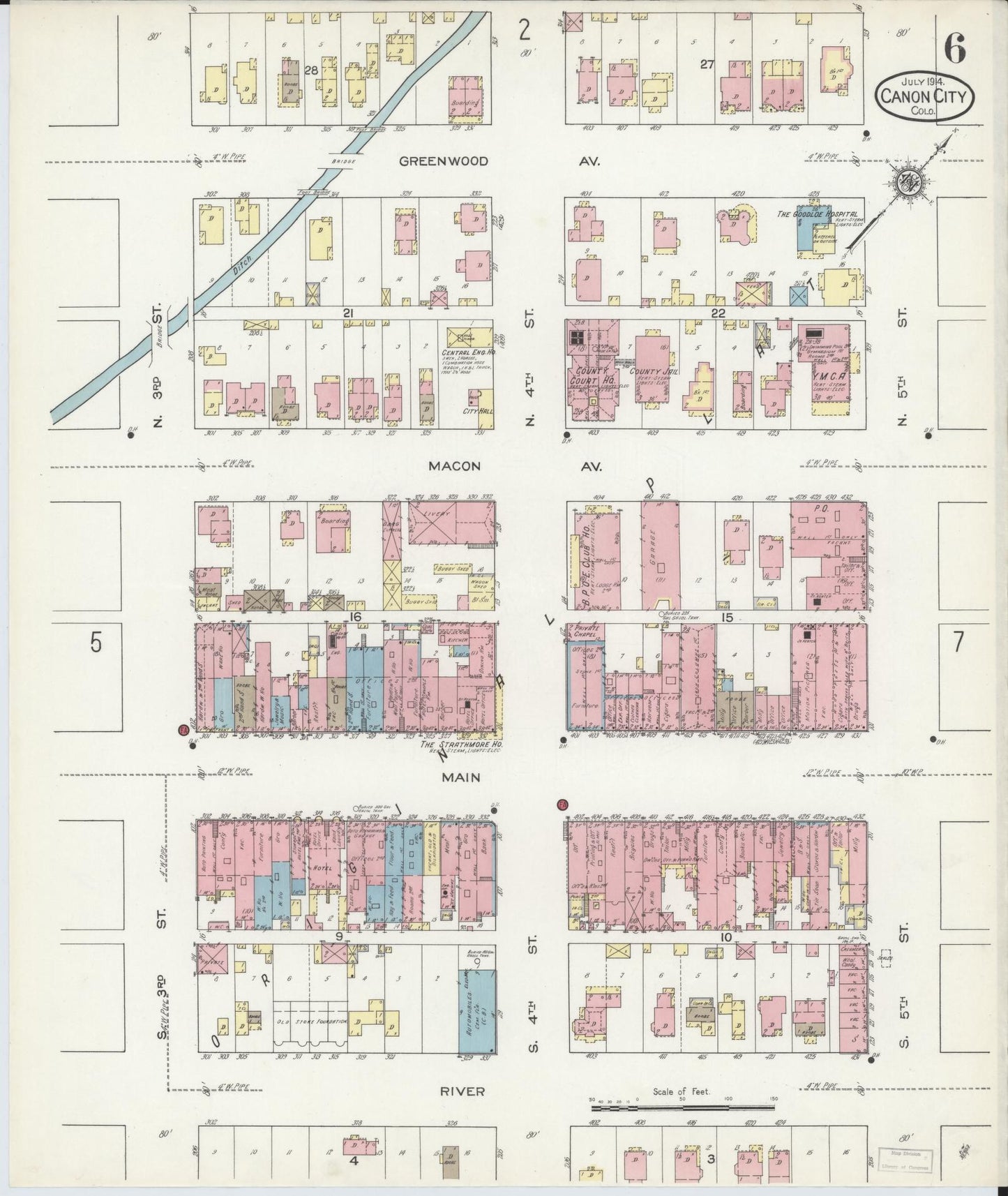 Sanborn Fire Insurance Map from Canon City, Fremont County, Colorado (1914), Sheet #0006 - Historic Sanborn Fire Insurance Map Print, vintage old map wall art, antique decor, genealogy gift, Colorado Colorado map
