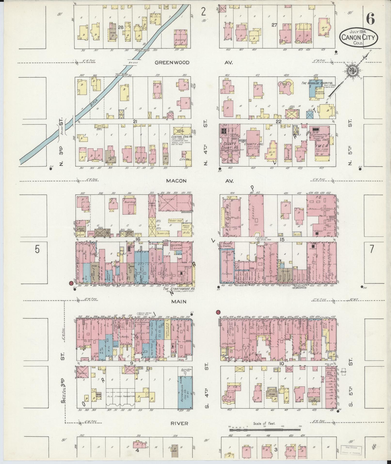 Sanborn Fire Insurance Map from Canon City, Fremont County, Colorado (1914), Sheet #0006 - Historic Sanborn Fire Insurance Map Print, vintage old map wall art, antique decor, genealogy gift, Colorado Colorado map