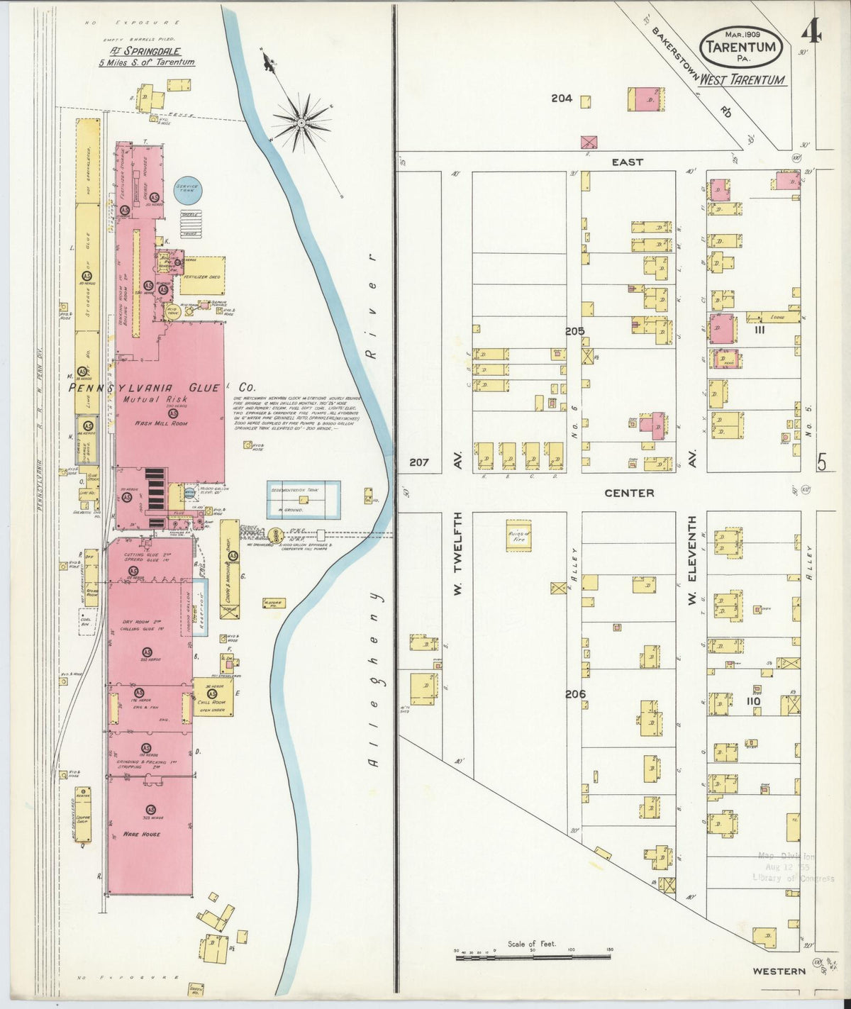 Sanborn Fire Insurance Map from Tarentum, Allegheny County, Pennsylvania (1909), Sheet #0004 - Historic Sanborn Fire Insurance Map Print, vintage old map wall art, antique decor, genealogy gift, Pennsylvania Pennsylvania map