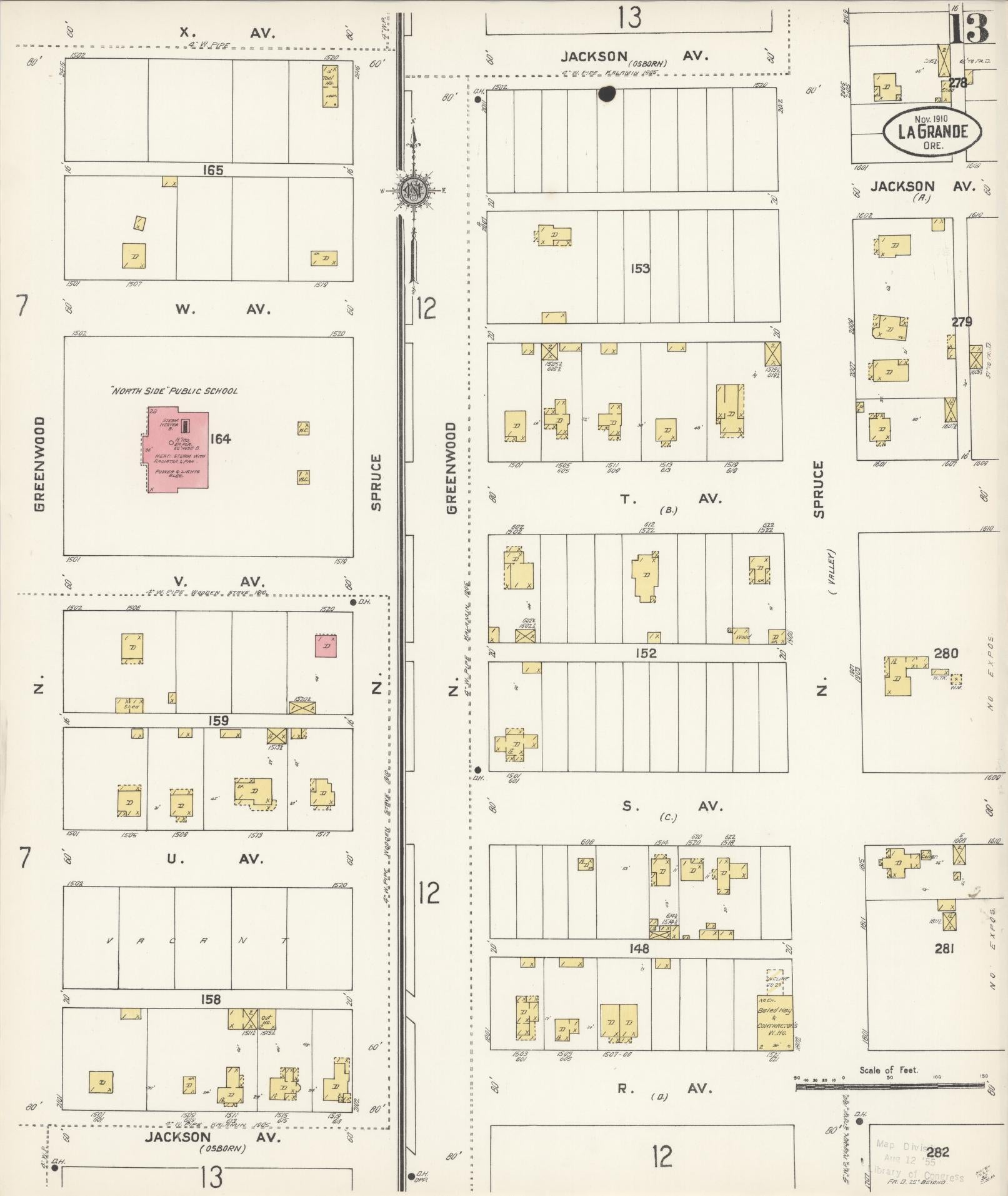 Sanborn Fire Insurance Map from La Grande, Union County, Oregon (1910), Sheet #0013 - Complete Map Set gallery image, historic Sanborn map, vintage wall art, Oregon Oregon