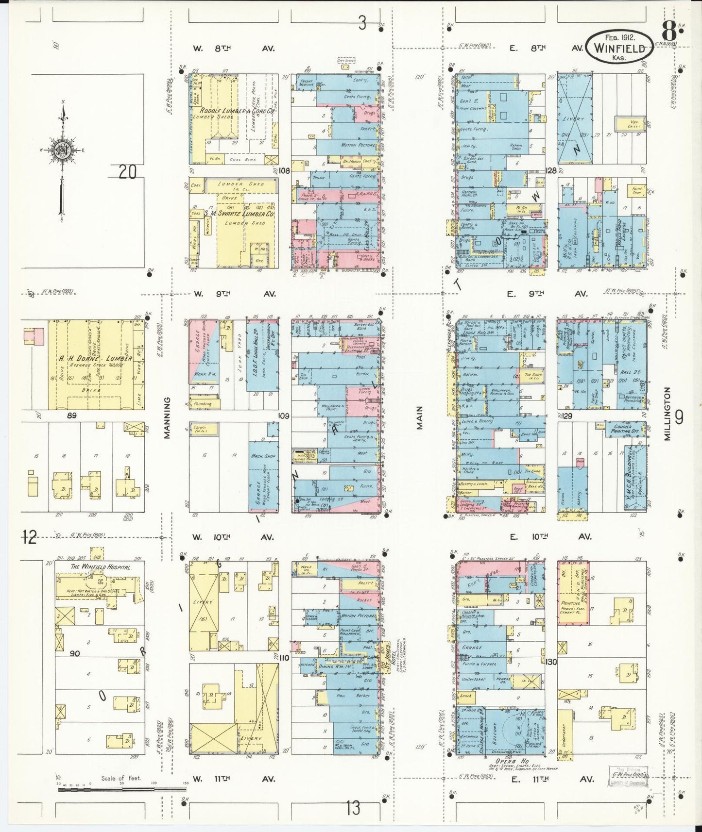 Sanborn Fire Insurance Map from Winfield, Cowley County, Kansas (1912), Sheet #0008 - Complete Map Set gallery image, historic Sanborn map, vintage wall art, Kansas Kansas