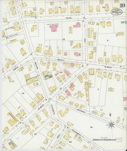 Sanborn Fire Insurance Map from Norwich, New London County, Connecticut (1903), Sheet #0019 - Historic Sanborn Fire Insurance Map Print, vintage old map wall art, antique decor, genealogy gift, Connecticut Connecticut map