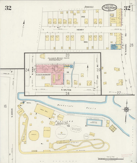 Sanborn Fire Insurance Map from Freeport, Nassau County, New York (1925), Sheet #0032 - Historic Sanborn Fire Insurance Map Print, vintage old map wall art, antique decor, genealogy gift, New York New York map