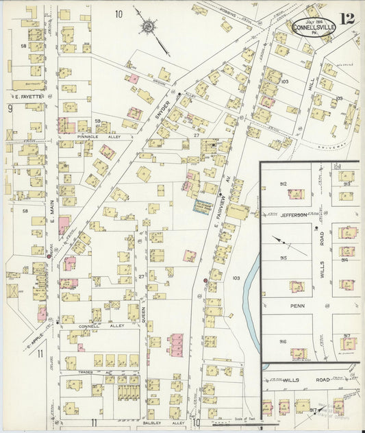 Sanborn Fire Insurance Map from Connellsville, Fayette County, Pennsylvania (1914), Sheet #0012 - Historic Sanborn Fire Insurance Map Print, vintage old map wall art, antique decor, genealogy gift, Pennsylvania Pennsylvania map