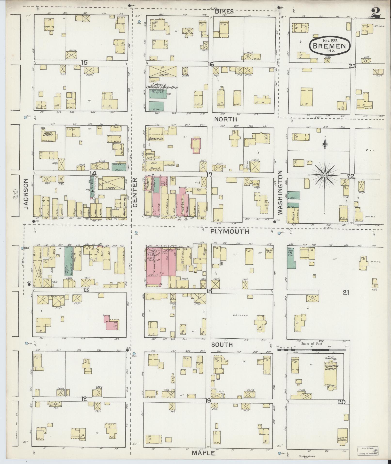 Sanborn Fire Insurance Map from Bremen, Marshall County, Indiana (1892), Sheet #0002 - Complete Map Set gallery image, historic Sanborn map, vintage wall art, Indiana Indiana
