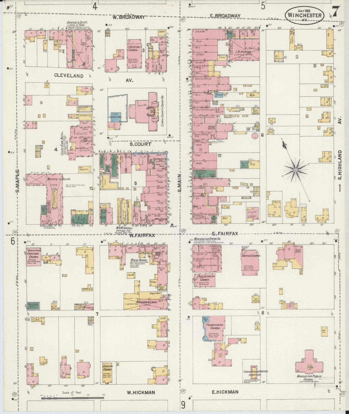 Sanborn Fire Insurance Map from Winchester, Clark County, Kentucky (1901), Sheet #0007 - Complete Map Set gallery image, historic Sanborn map, vintage wall art, Kentucky Kentucky