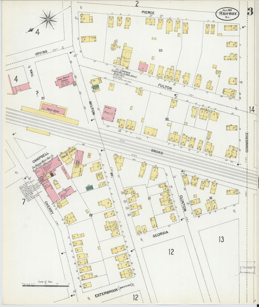 Sanborn Fire Insurance Map from Rahway, Union County, New Jersey (1901), Sheet #0003 - Historic Sanborn Fire Insurance Map Print, vintage old map wall art, antique decor, genealogy gift, New Jersey New Jersey map