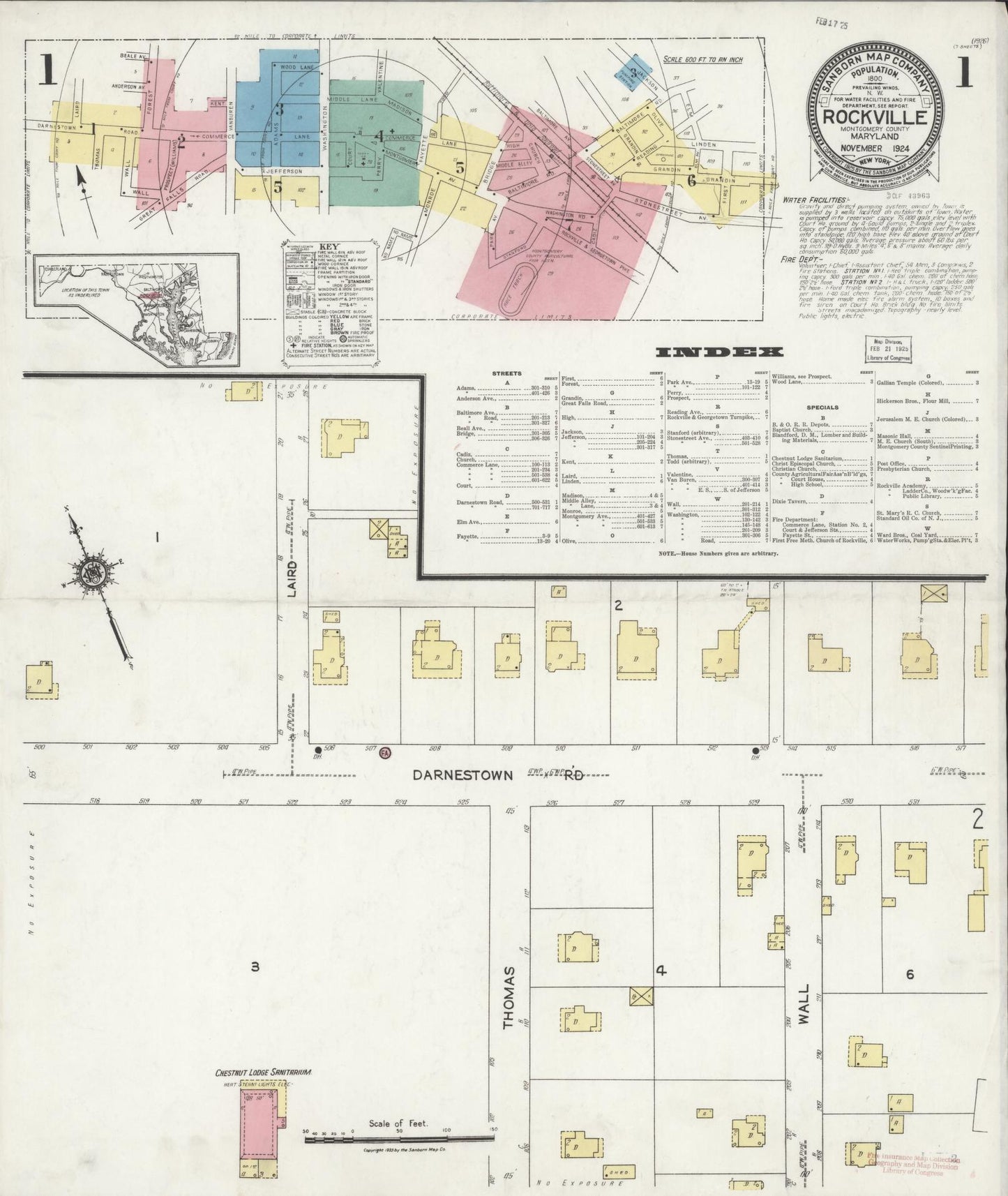 Sanborn Fire Insurance Map from Rockville, Montgomery County, Maryland (1924), Sheet #0001 - Complete Map Set gallery image, historic Sanborn map, vintage wall art, Maryland Maryland