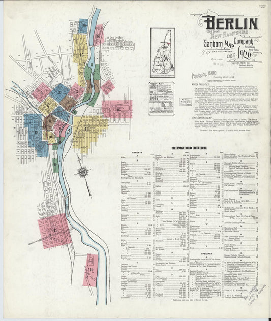 Sanborn Fire Insurance Map from Berlin, Coos County, New Hampshire (1920), Sheet #0001 - Complete Map Set gallery image, historic Sanborn map, vintage wall art, New Hampshire New Hampshire