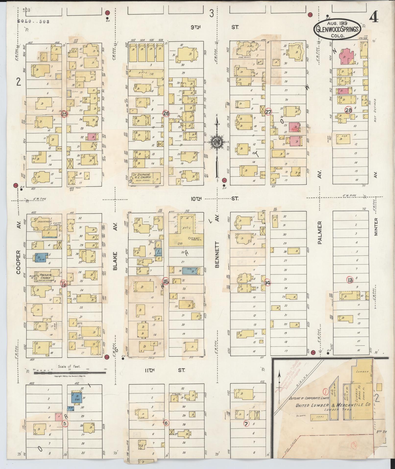 Sanborn Fire Insurance Map from Glenwood Springs, Garfield County, Colorado (1943), Sheet #0004 - Historic Sanborn Fire Insurance Map Print, vintage old map wall art, antique decor, genealogy gift, Colorado Colorado map