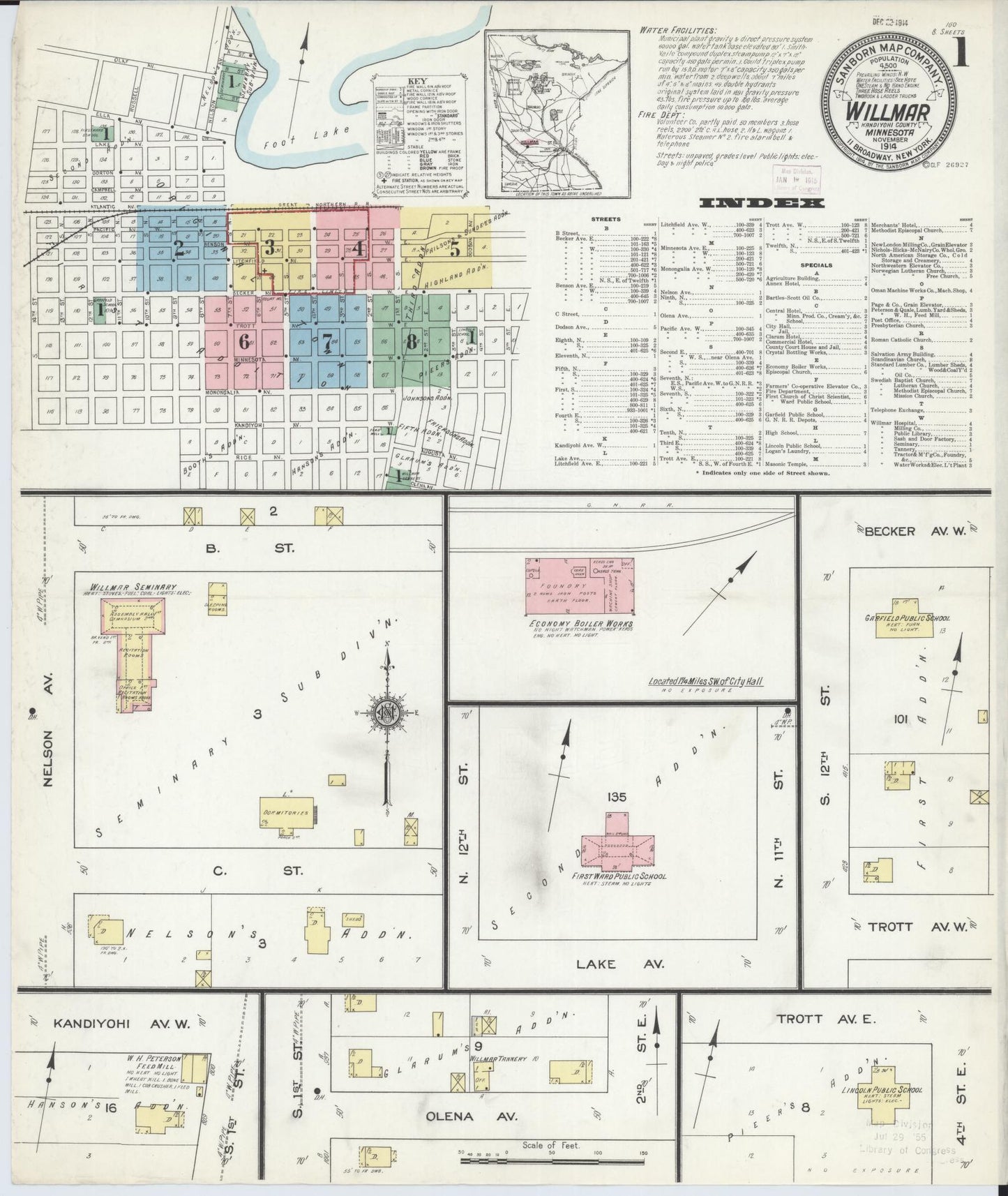 Sanborn Fire Insurance Map from Willmar, Kandiyohi County, Minnesota (1914), Sheet #0001 - Complete Map Set gallery image, historic Sanborn map, vintage wall art, Minnesota Minnesota