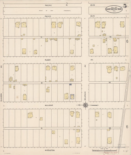 Sanborn Fire Insurance Map from Huntington Park, Los Angeles County, California (1910), Sheet #0005 - Complete Map Set gallery image, historic Sanborn map, vintage wall art, California California