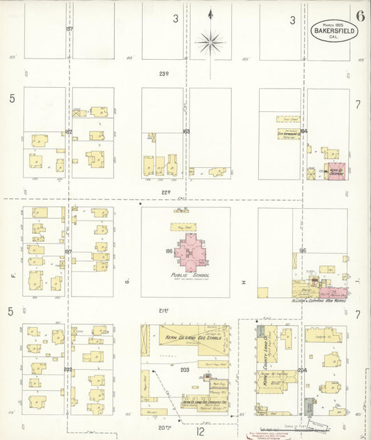 Sanborn Fire Insurance Map from Bakersfield, Kern County, California (1905), Sheet #0006 - Historic Sanborn Fire Insurance Map Print, vintage old map wall art, antique decor, genealogy gift, California California map