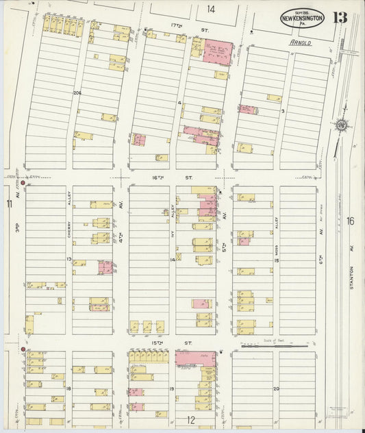 Sanborn Fire Insurance Map from New Kensington, Westmoreland County, Pennsylvania (1915), Sheet #0013 - Historic Sanborn Fire Insurance Map Print, vintage old map wall art, antique decor, genealogy gift, Pennsylvania Pennsylvania map
