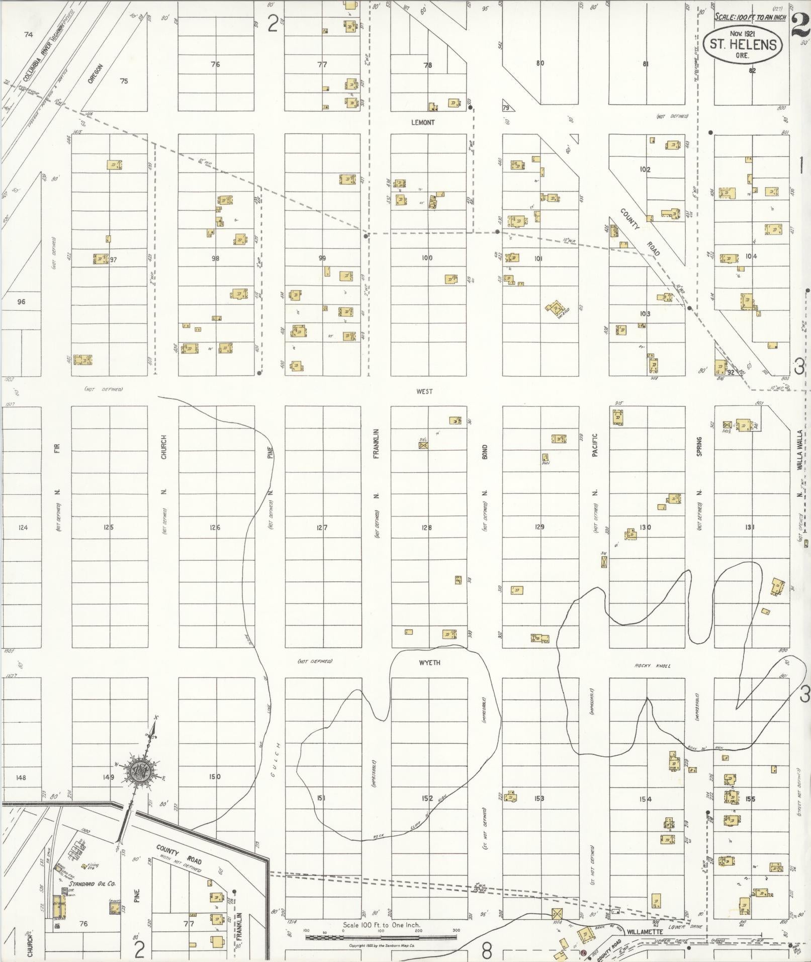 Sanborn Fire Insurance Map from Saint Helens, Columbia County, Oregon (1921), Sheet #0002 - Complete Map Set gallery image, historic Sanborn map, vintage wall art, Oregon Oregon